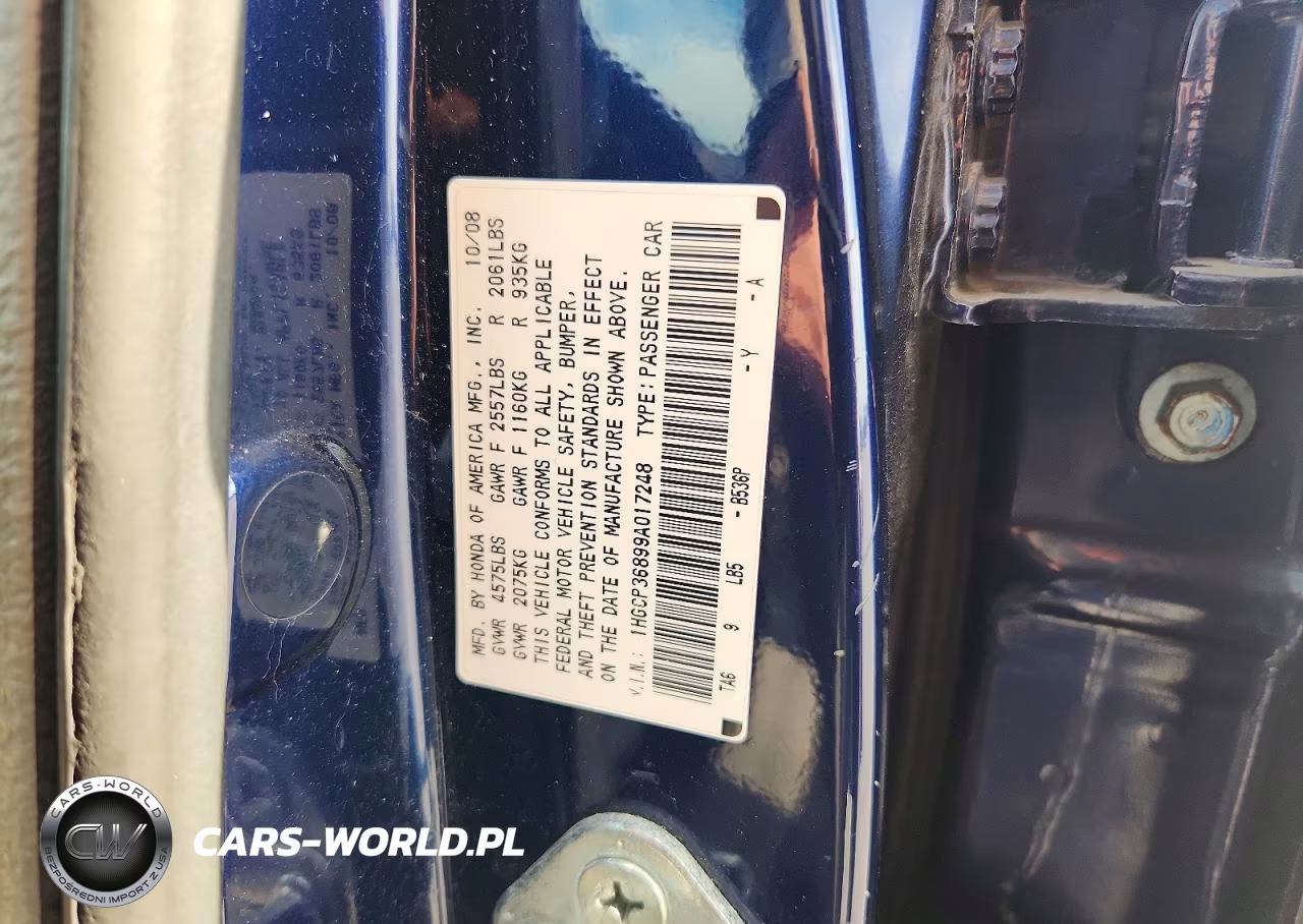 2009 Honda Accord Exl VIN:1HGCP36899A017248 - 13