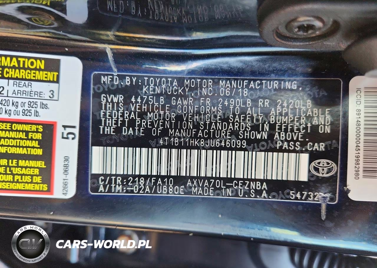 2018 Toyota Camry Le VIN:4T1B11HK8JU646099 - 12