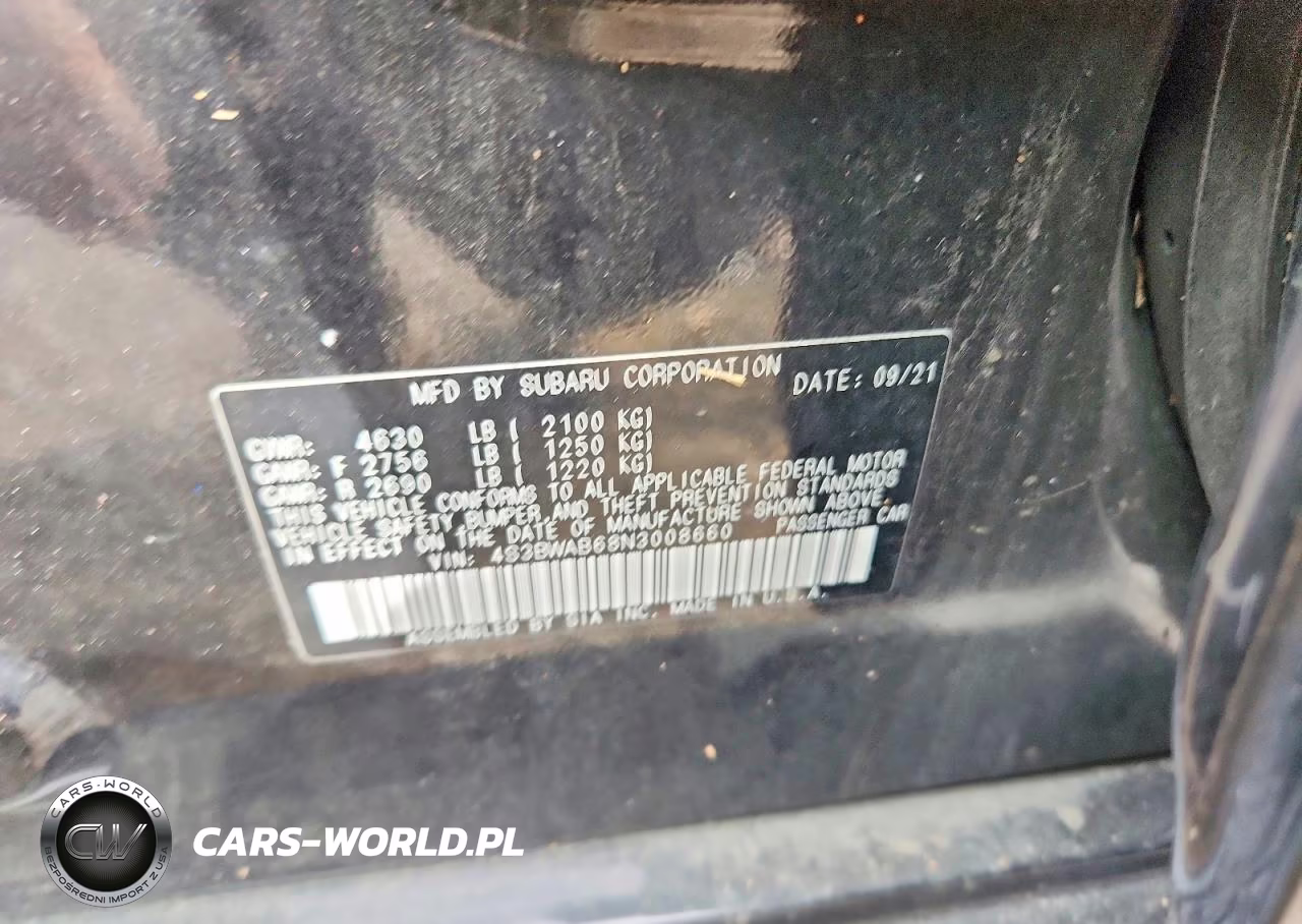 2022 Subaru Legacy VIN:4S3BWAB68N3008660 - 12