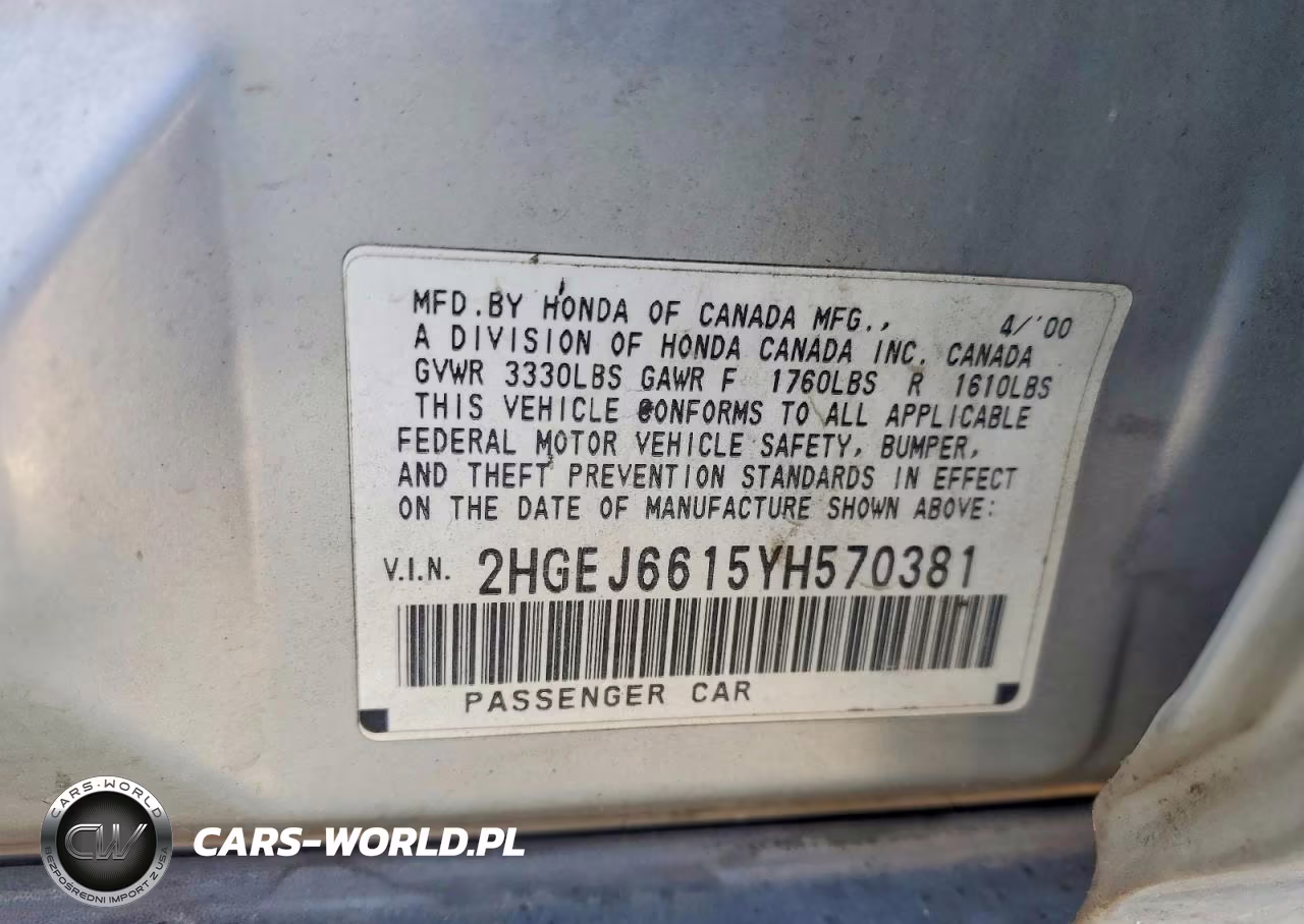 2000 Honda Civic Base VIN:2HGEJ6615YH570381 - 12