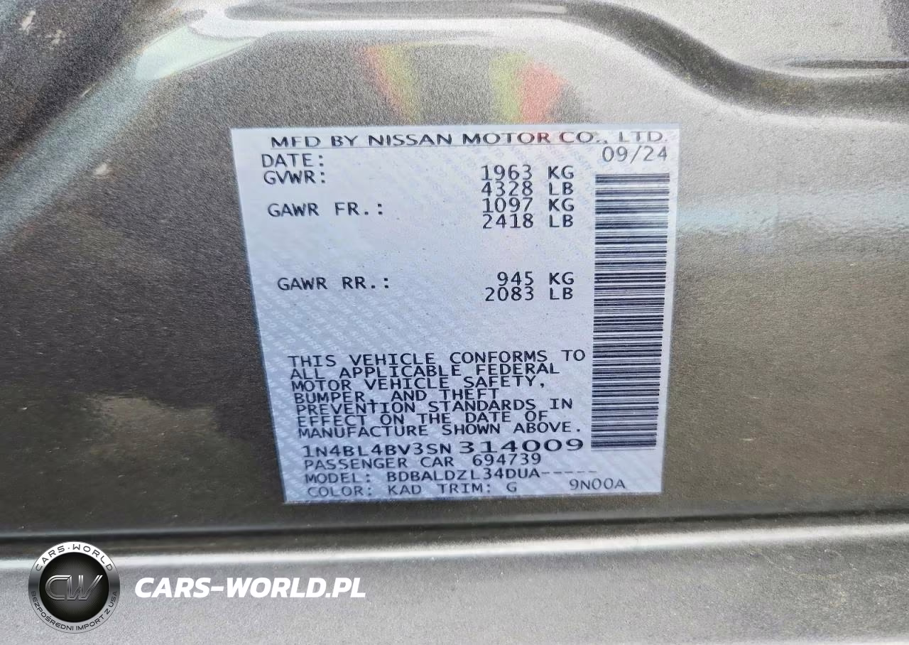 2025 Nissan Altima S VIN:1N4BL4BV3SN314009 - 13