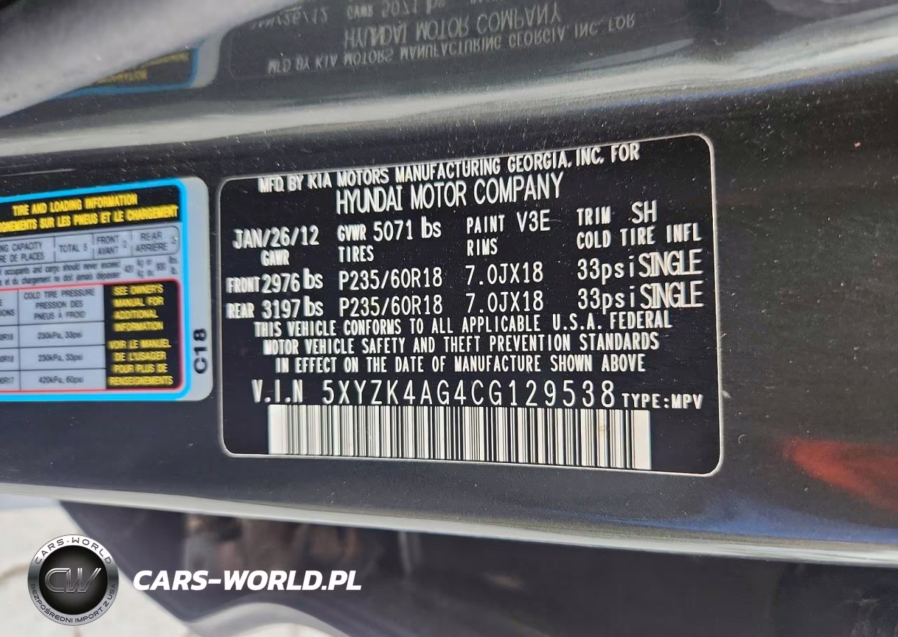 2012 Hyundai Santa Fe Limited VIN:5XYZK4AG4CG129538 - 13