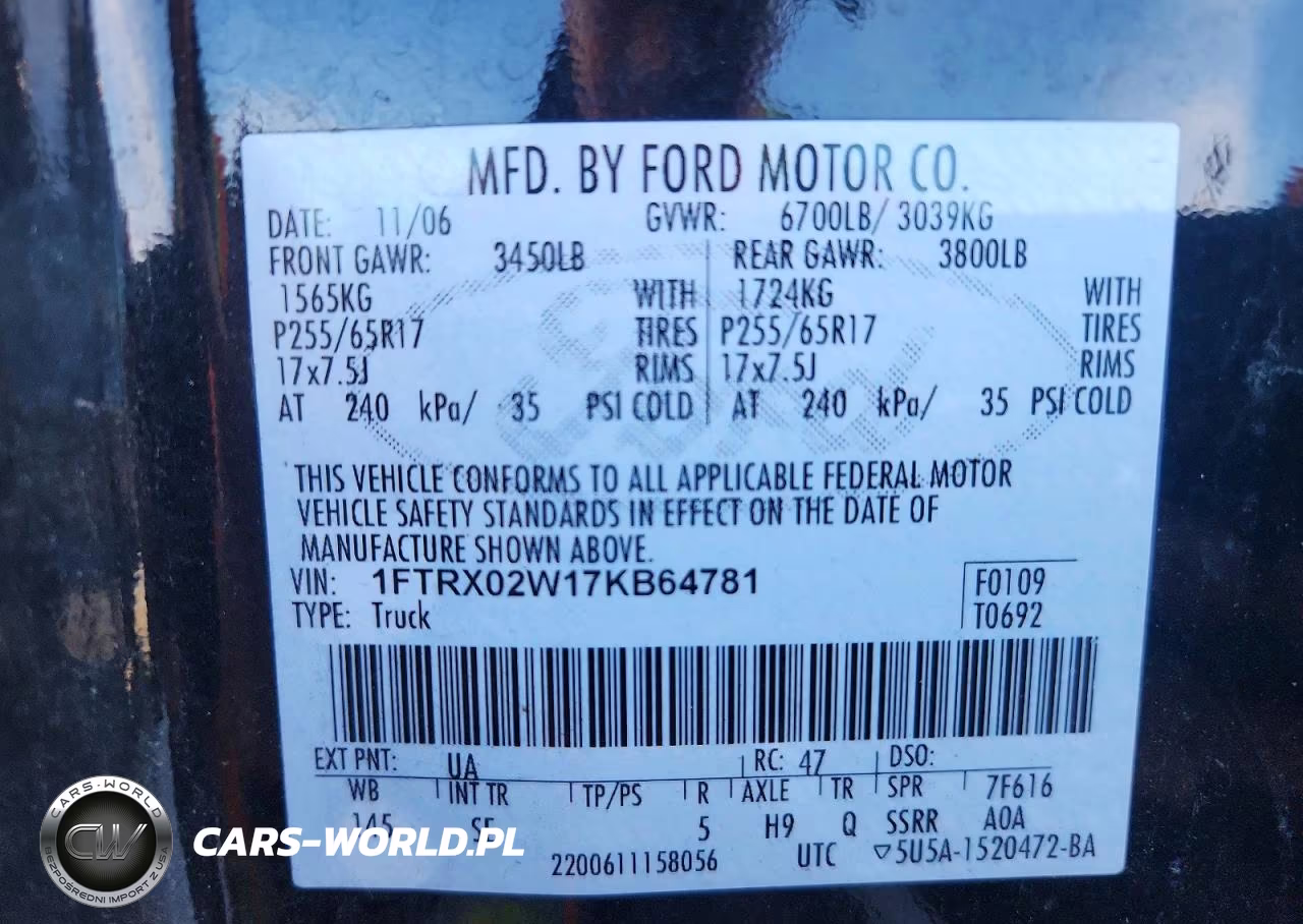 2007 Ford F150 VIN:1FTRX02W17KB64781 - 12