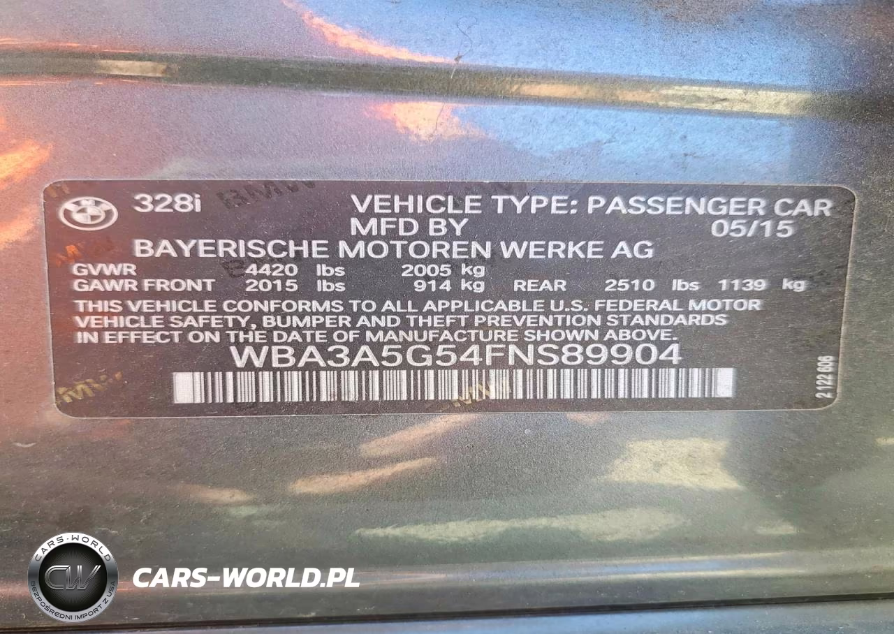 2015 BMW 328 I VIN:WBA3A5G54FNS89904 - 12