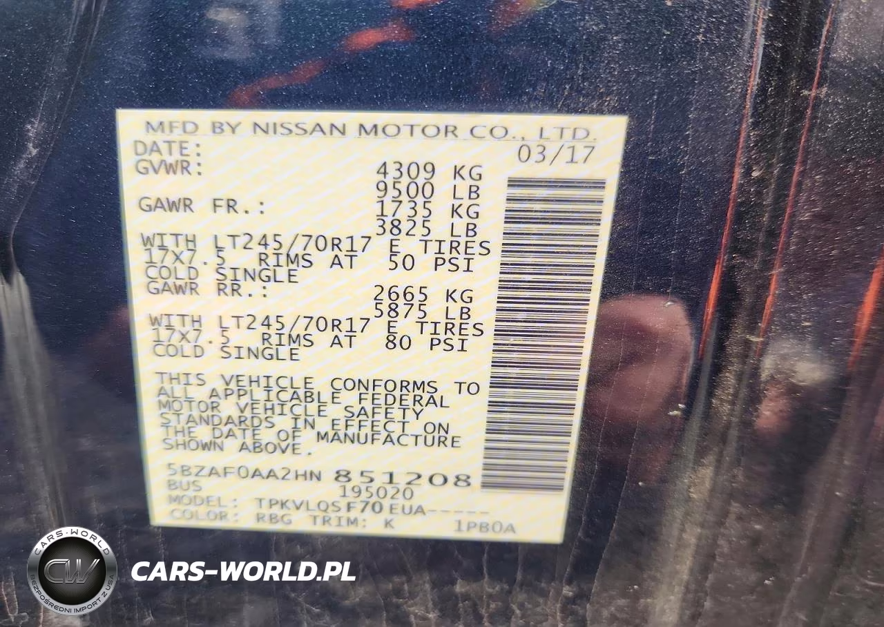2017 Nissan Nv 3500 Hd S VIN:5BZAF0AA2HN851208 - 12