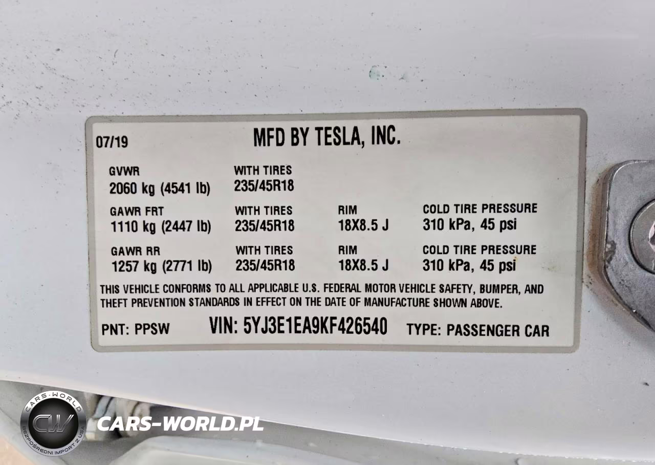 2019 Tesla Model 3 VIN:5YJ3E1EA9KF426540 - 12