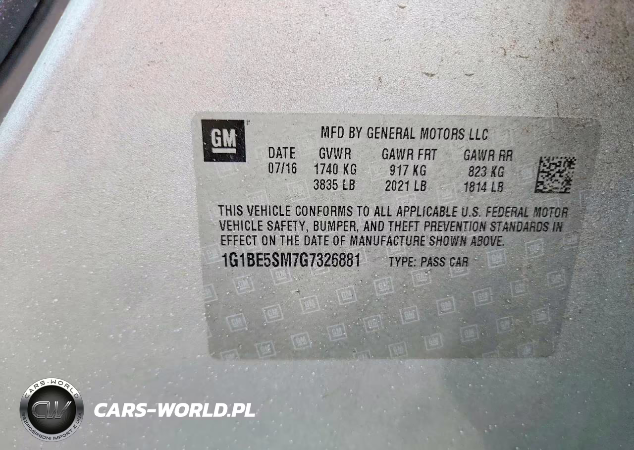 2016 Chevrolet Cruze Lt VIN:1G1BE5SM7G7326881 - 13