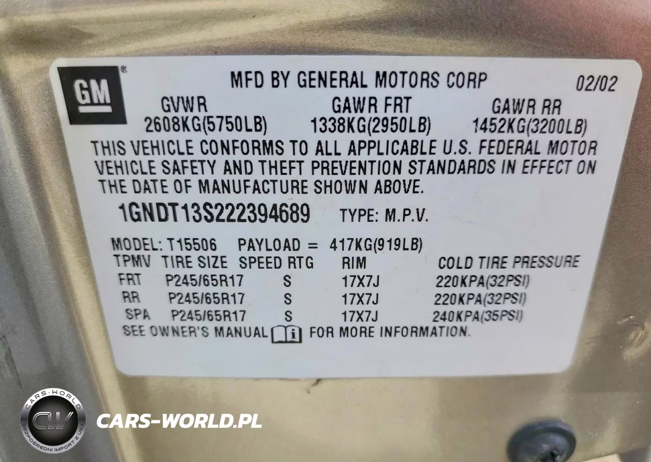 2002 Chevrolet Trailblazer VIN:1GNDT13S222394689 - 13