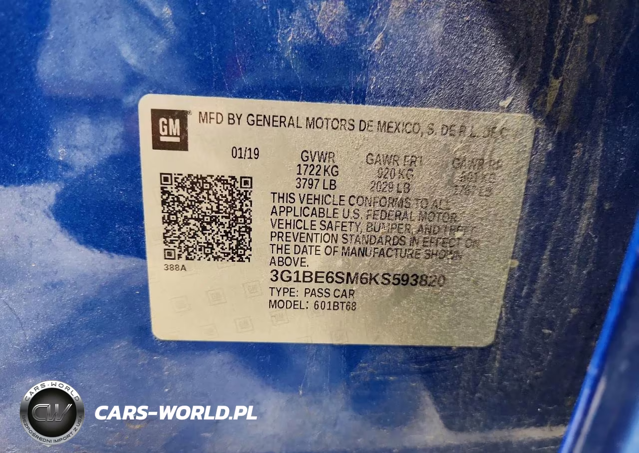 2019 Chevrolet Cruze Lt VIN:3G1BE6SM6KS593820 - 12
