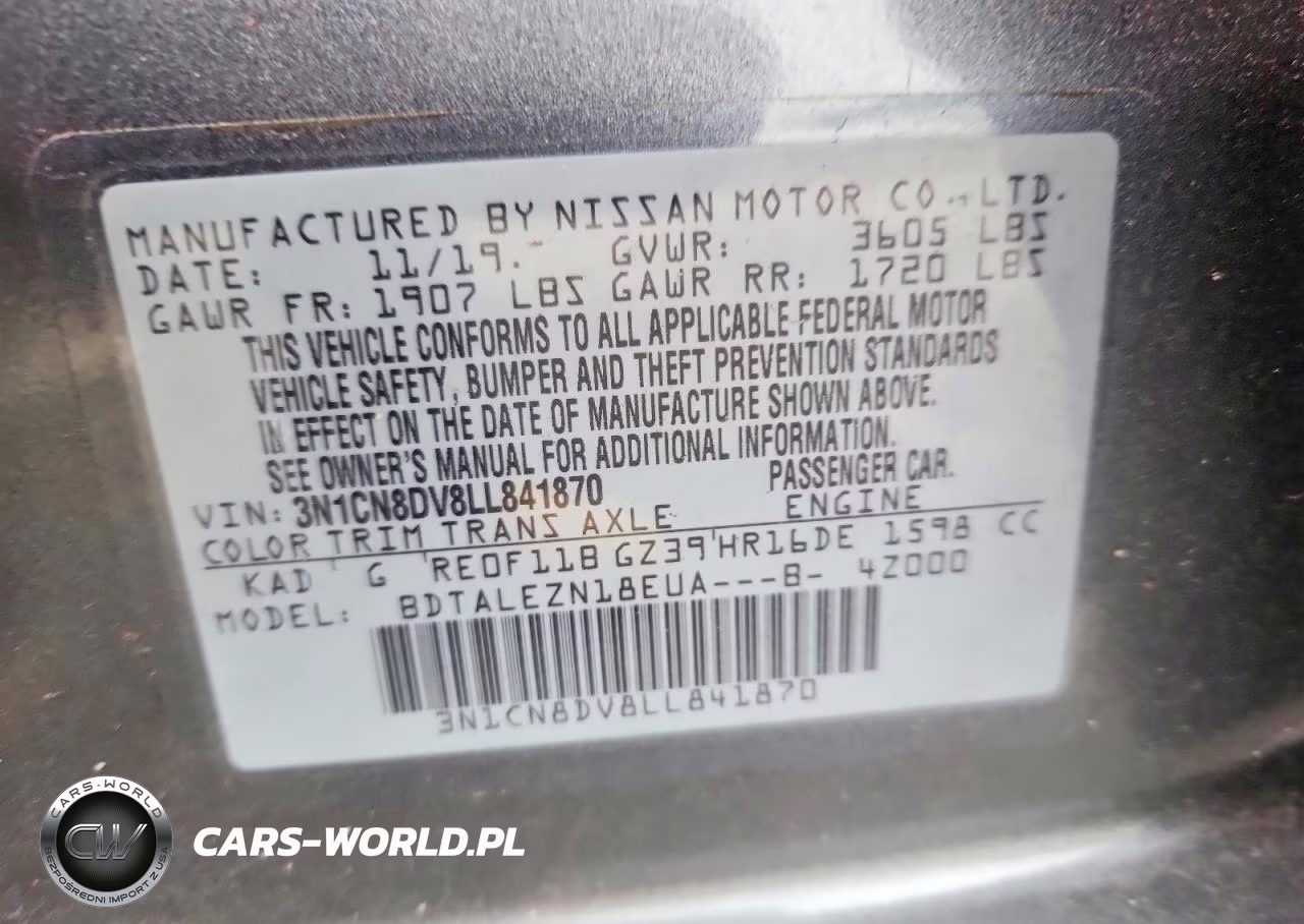 2020 Nissan Versa S VIN:3N1CN8DV8LL841870 - 12