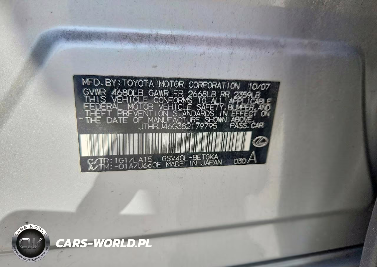 2008 Lexus Es 350 VIN:JTHBJ46G382179795 - 12