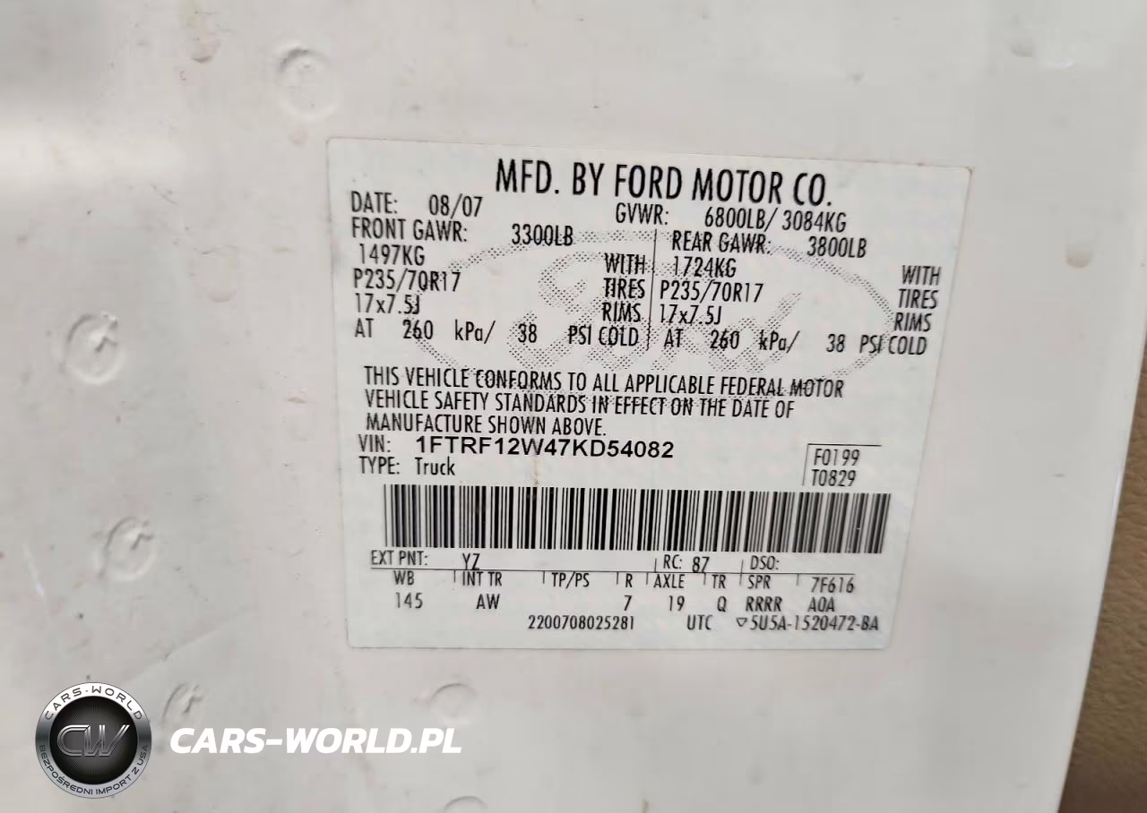 2007 Ford F150 VIN:1FTRF12W47KD54082 - 12