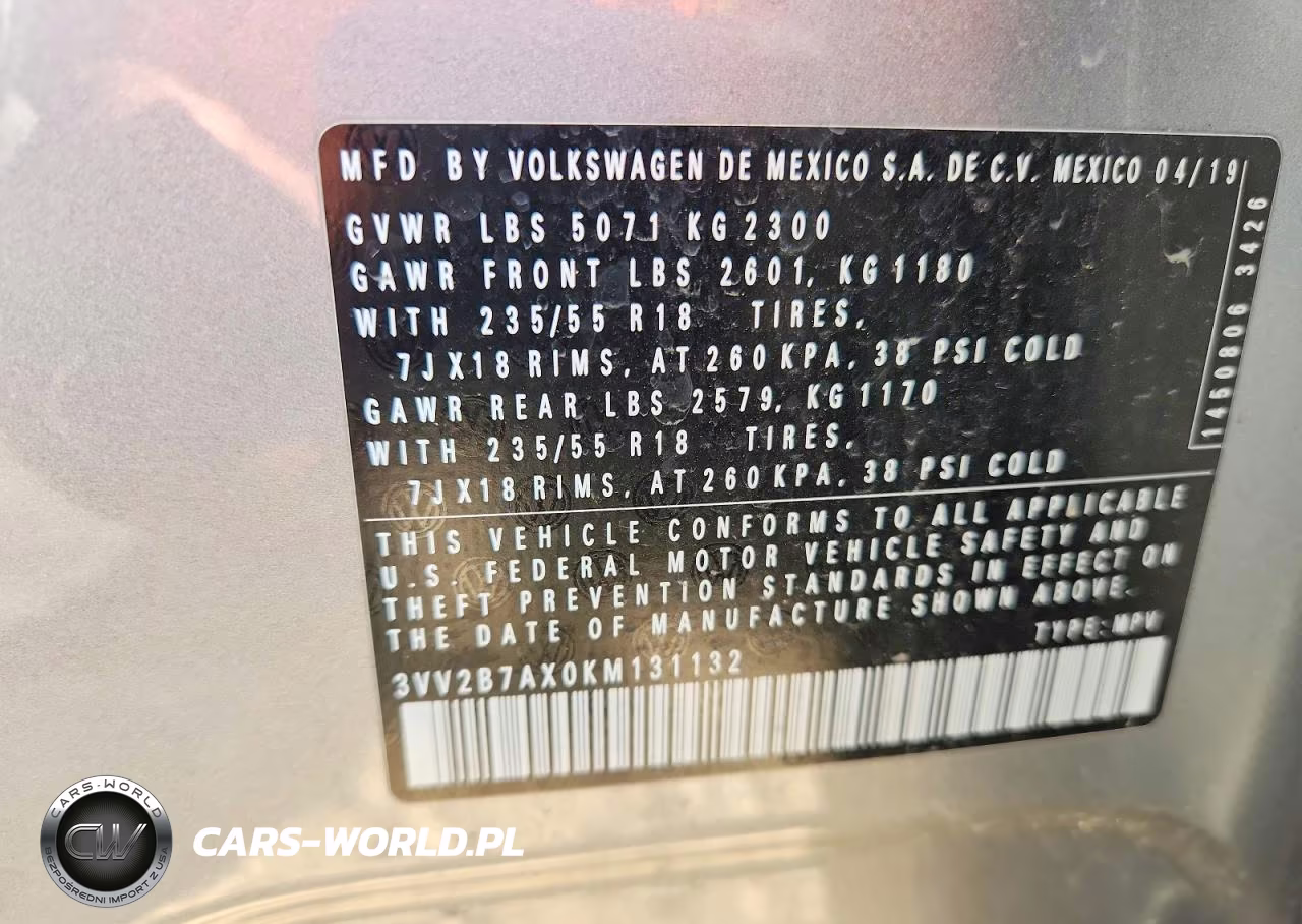 2019 Volkswagen Tiguan Se VIN:3VV2B7AX0KM131132 - 13