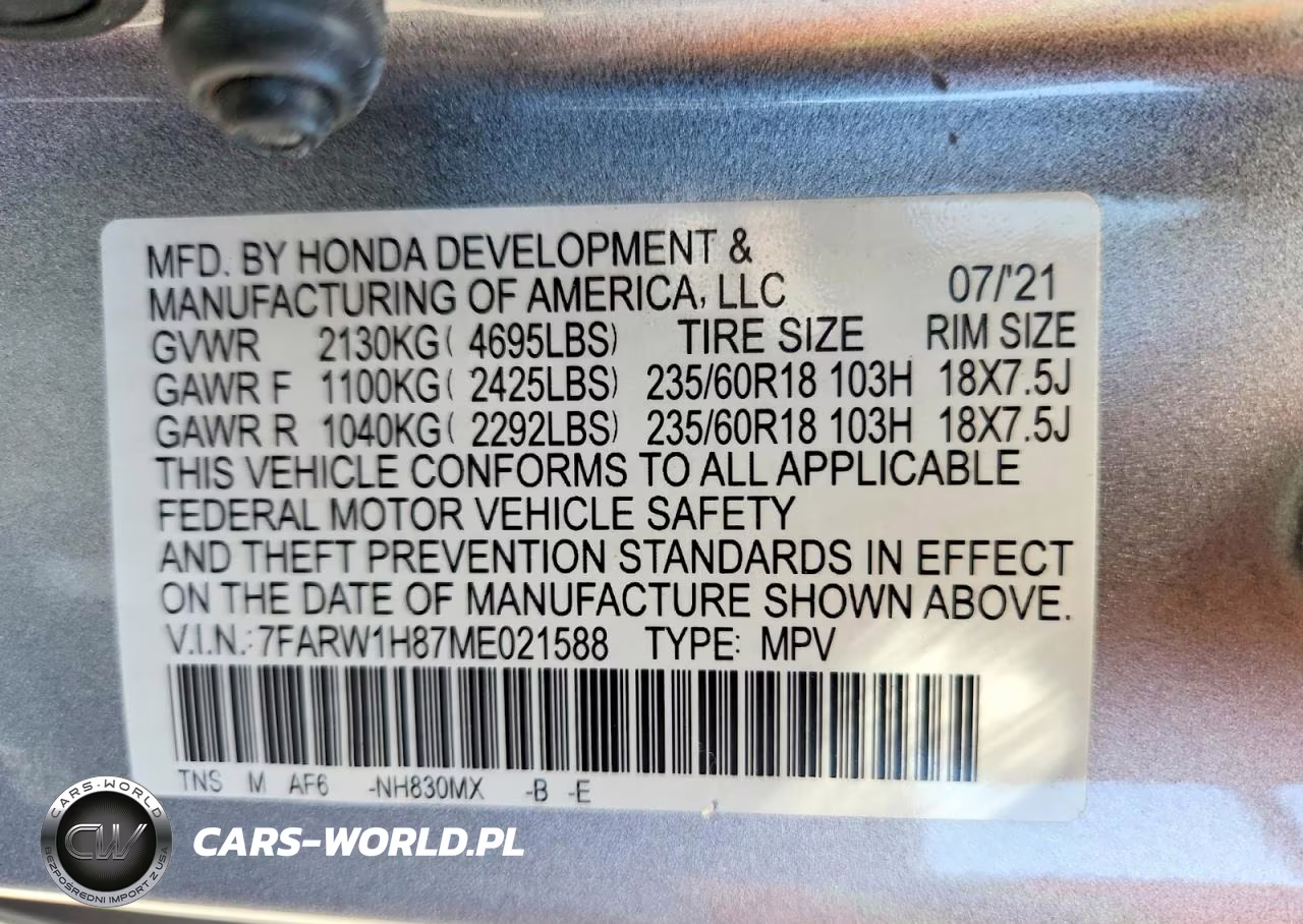 2021 Honda Cr V VIN:7FARW1H87ME021588 - 13