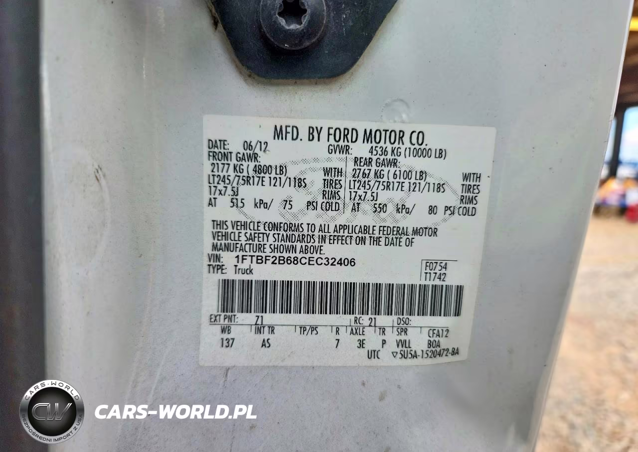 2012 Ford F250 Super Duty VIN:1FTBF2B68CEC32406 - 12