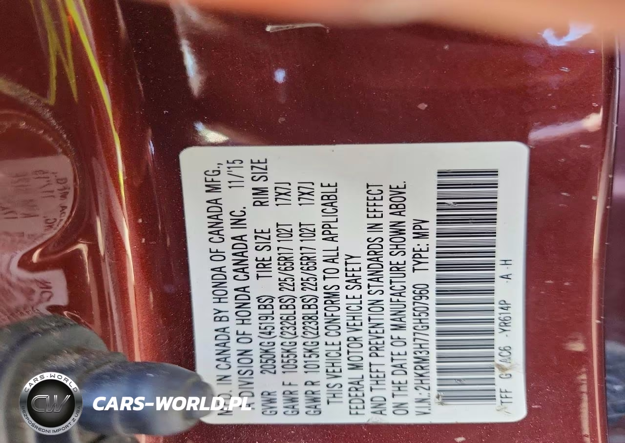 2016 Honda Cr-V Exl VIN:2HKRM3H77GH507960 - 13