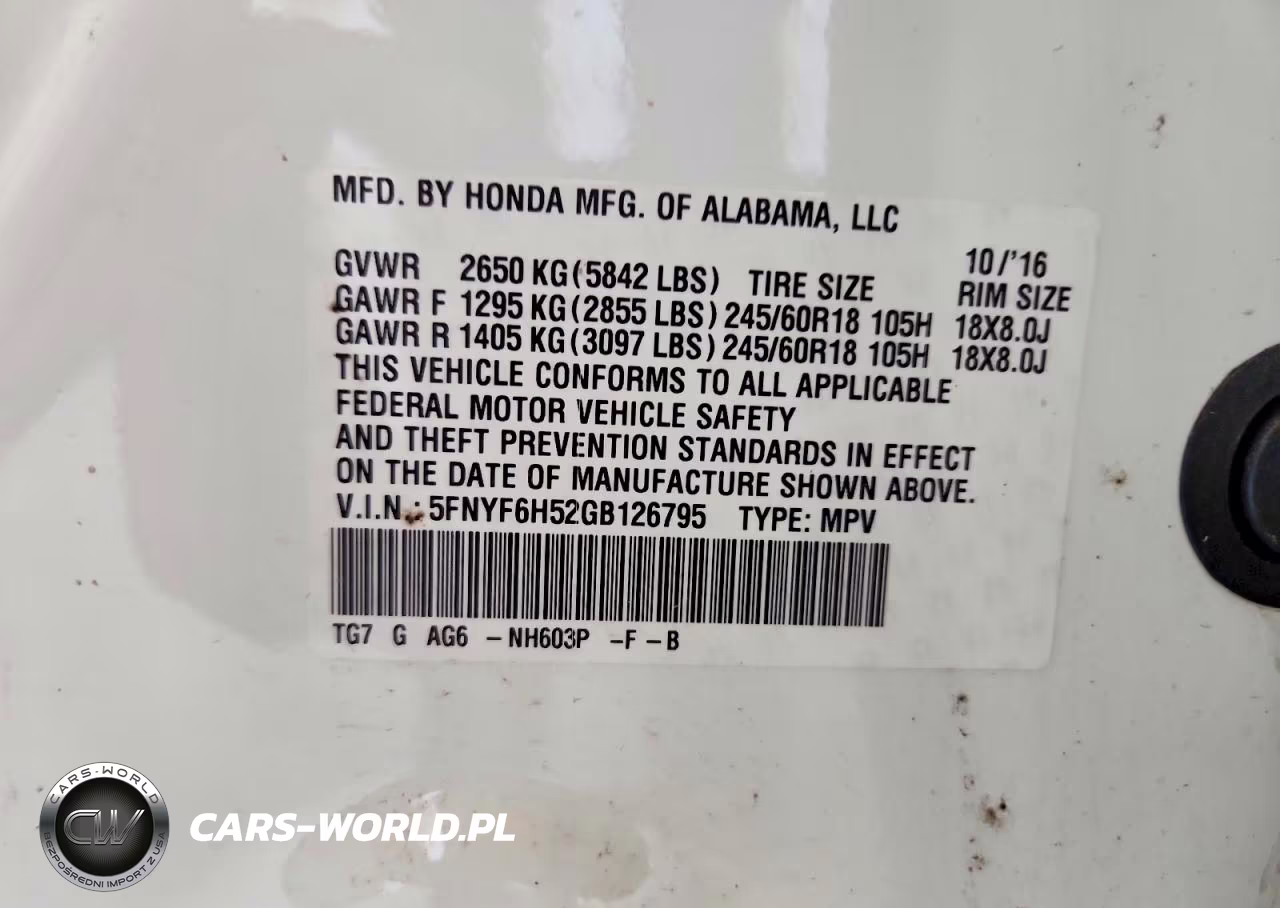 2016 Honda Pilot Exl VIN:5FNYF6H52GB126795 - 14