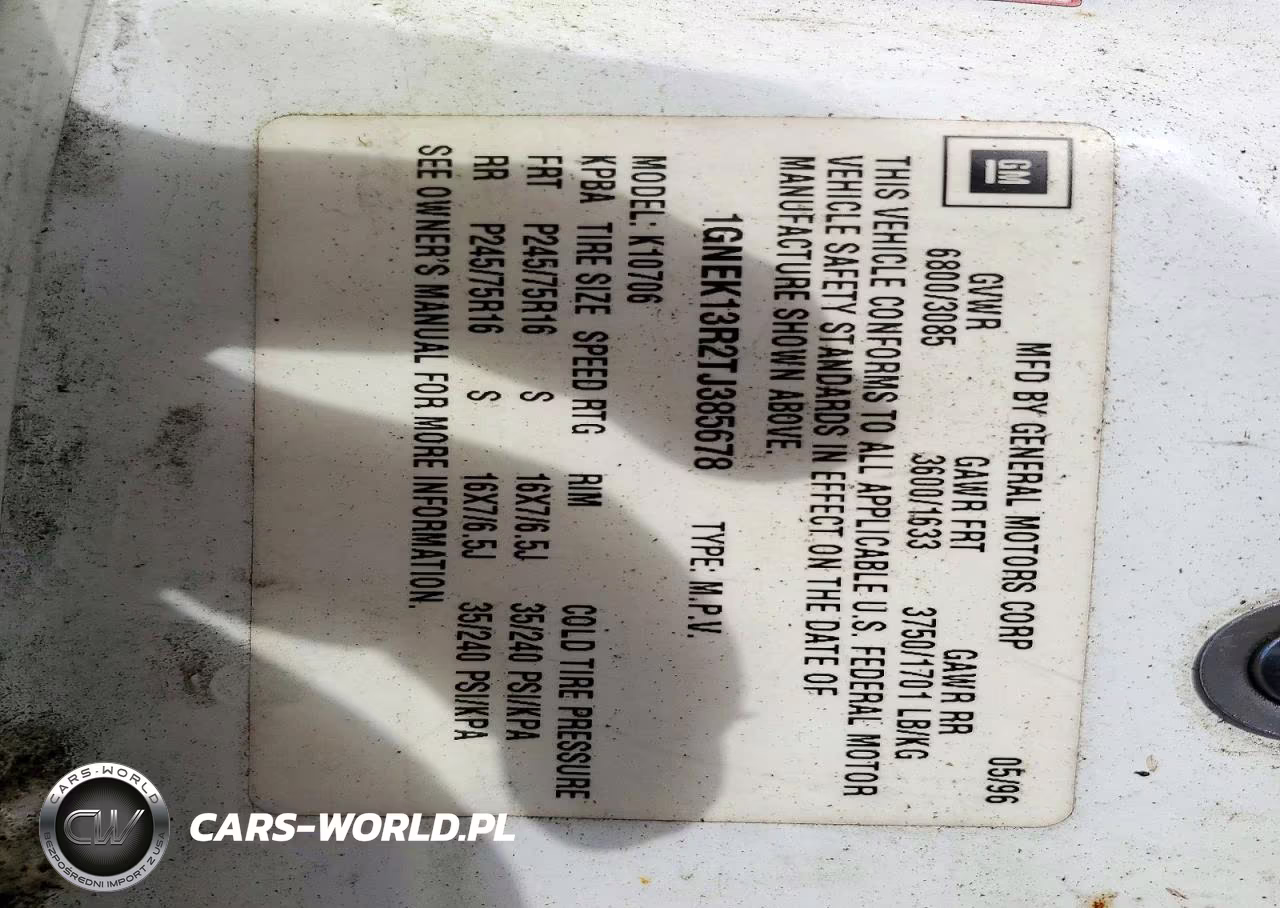 1996 Chevrolet Tahoe K1500 VIN:1GNEK13R2TJ385678 - 13