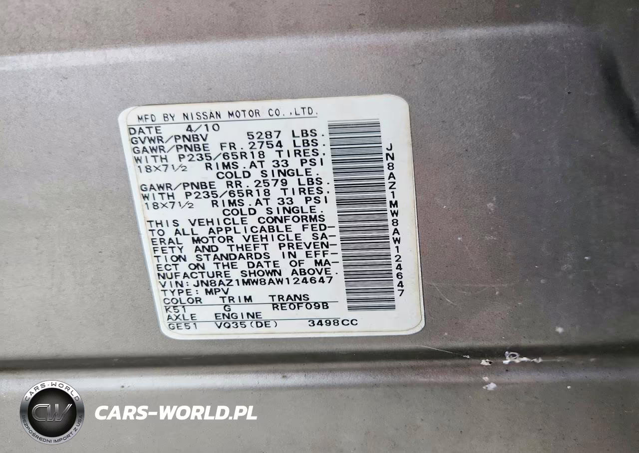 2010 Nissan Murano S VIN:JN8AZ1MW8AW124647 - 13