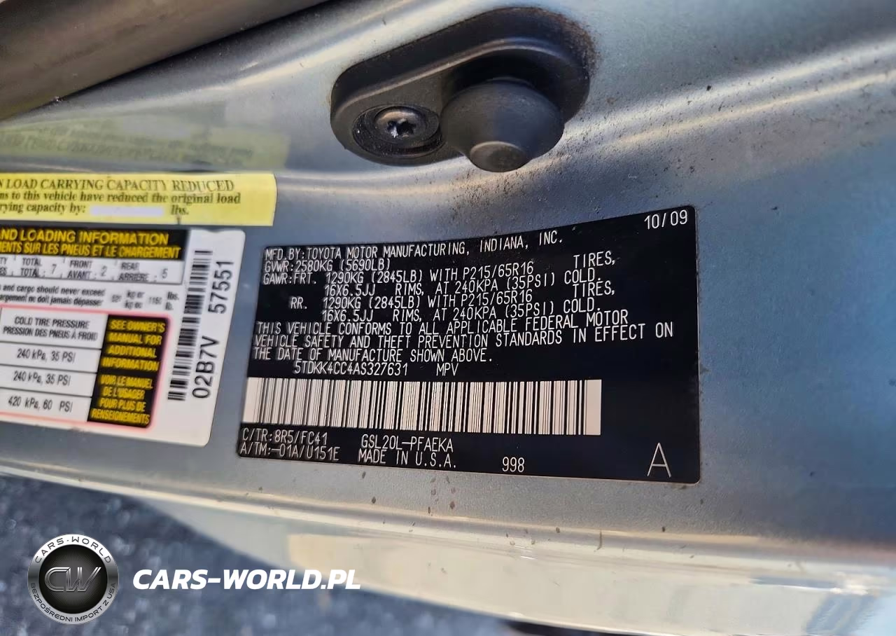 2010 Toyota Sienna Le 7-Passenger VIN:5TDKK4CC4AS327631 - 12
