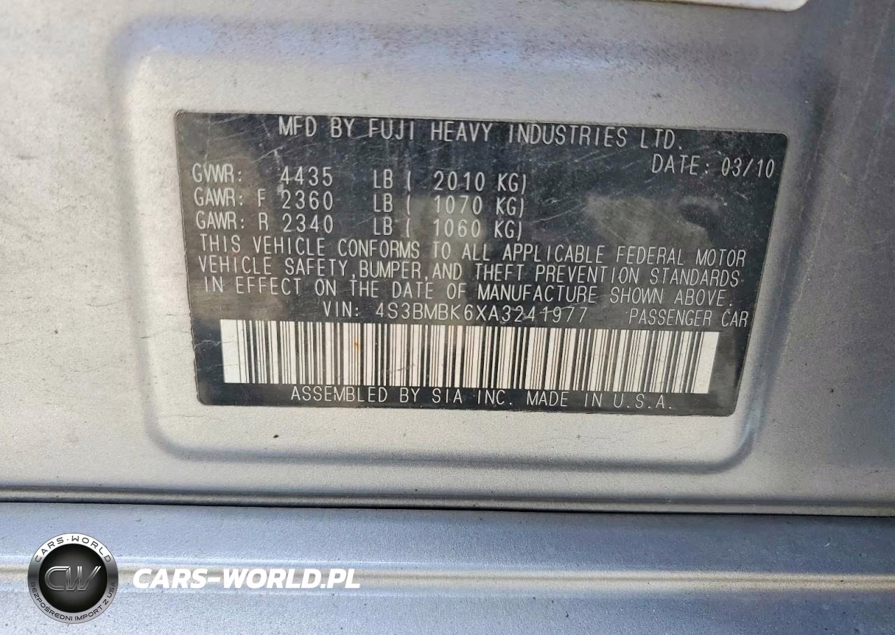 2010 Subaru Legacy 2.5I Limited VIN:4S3BMBK6XA3241977 - 12