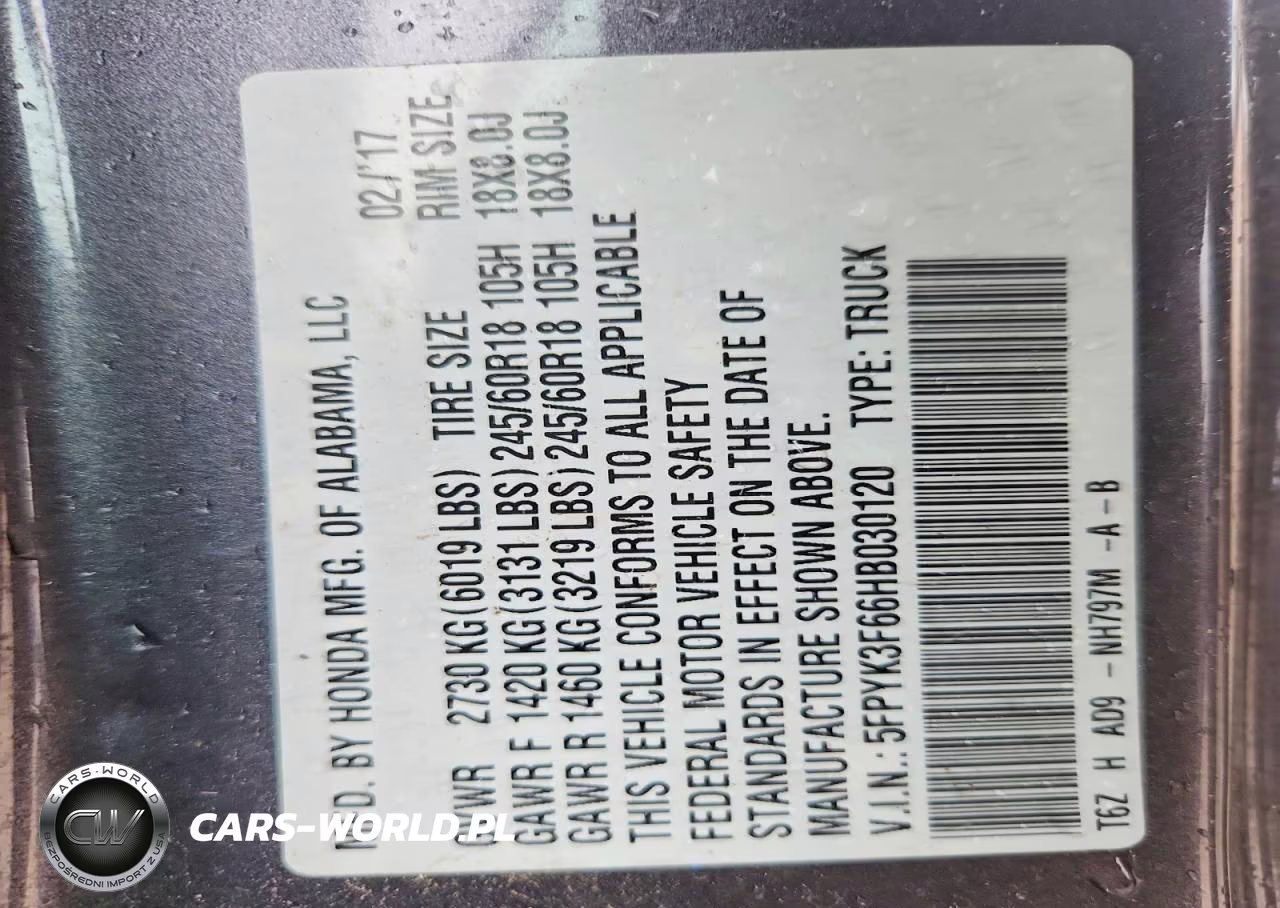 2017 Honda Ridgeline Rtl VIN:5FPYK3F66HB030120 - 12