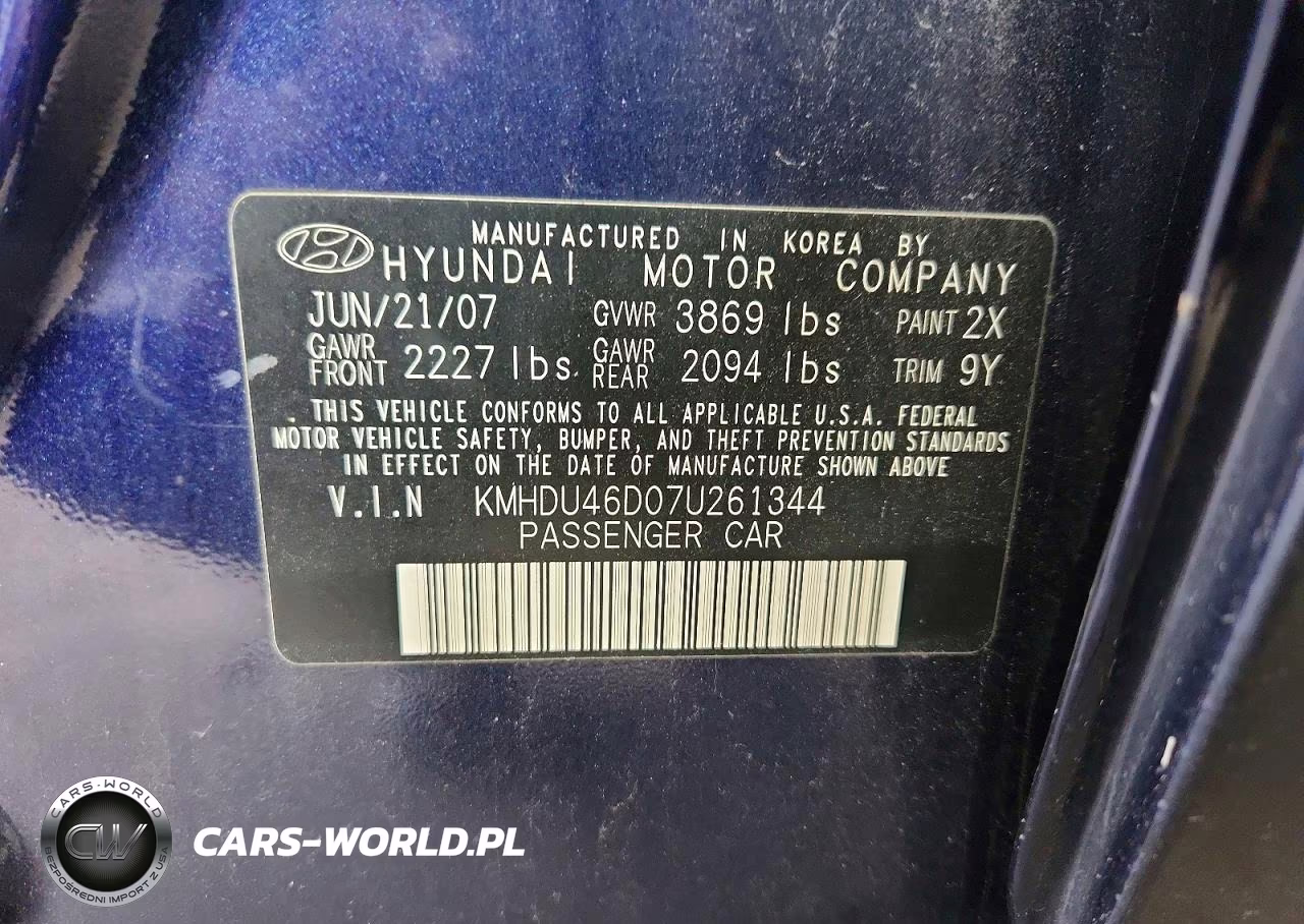 2007 Hyundai Elantra Gls VIN:KMHDU46D07U261344 - 12