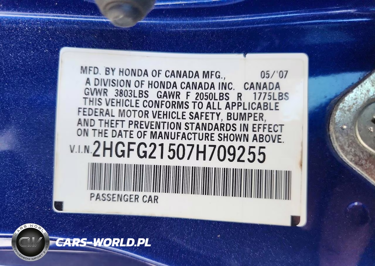 2007 Honda Civic Si VIN:2HGFG21507H709255 - 12