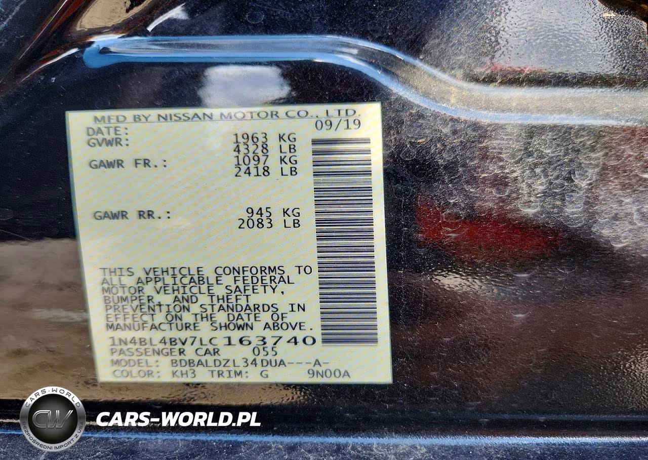 2020 Nissan Altima S VIN:1N4BL4BV7LC163740 - 12