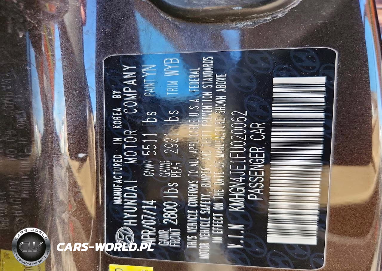 2015 Hyundai Genesis 3.8L VIN:KMHGN4JE1FU020062 - 12