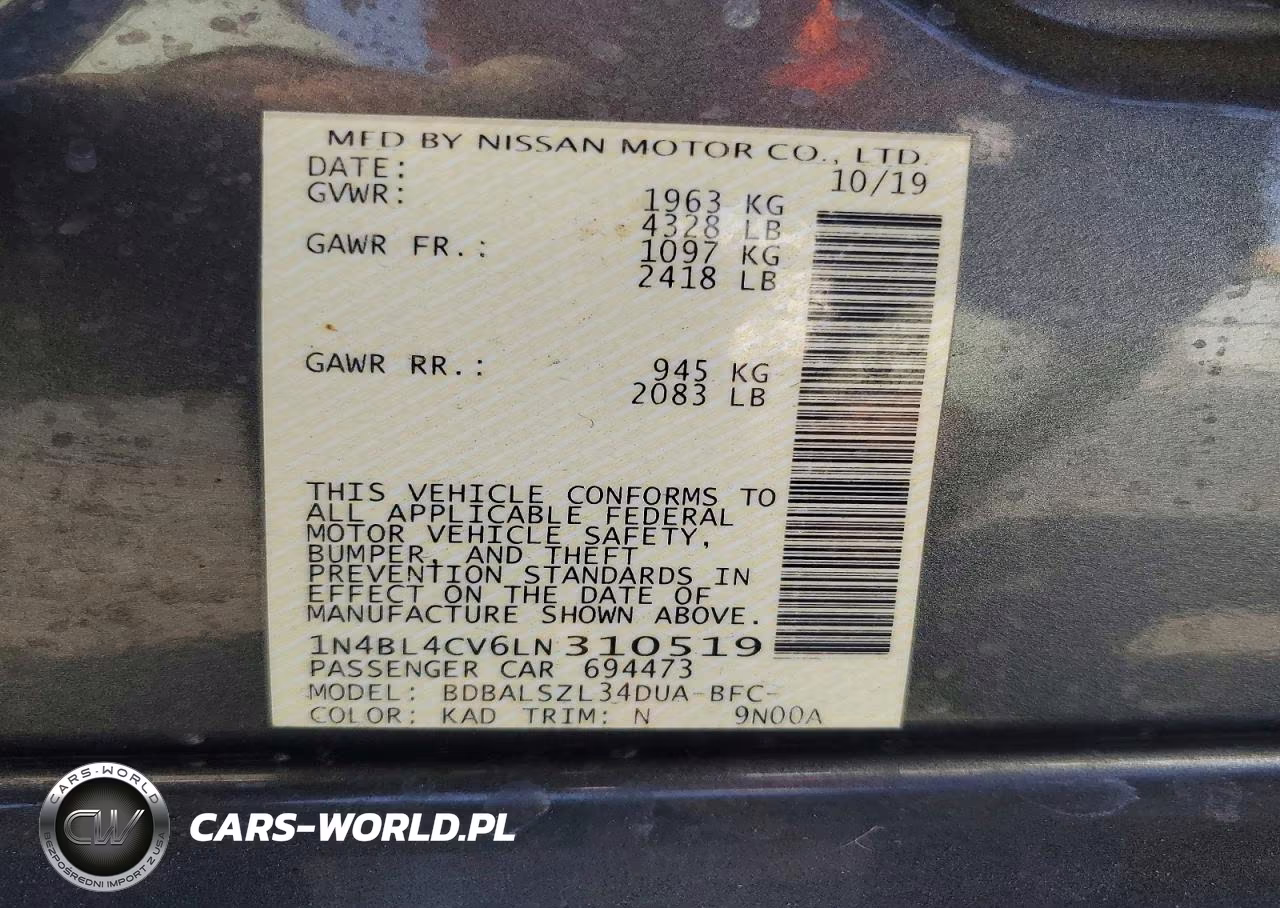 2020 Nissan Altima VIN:1N4BL4CV6LN310519 - 13