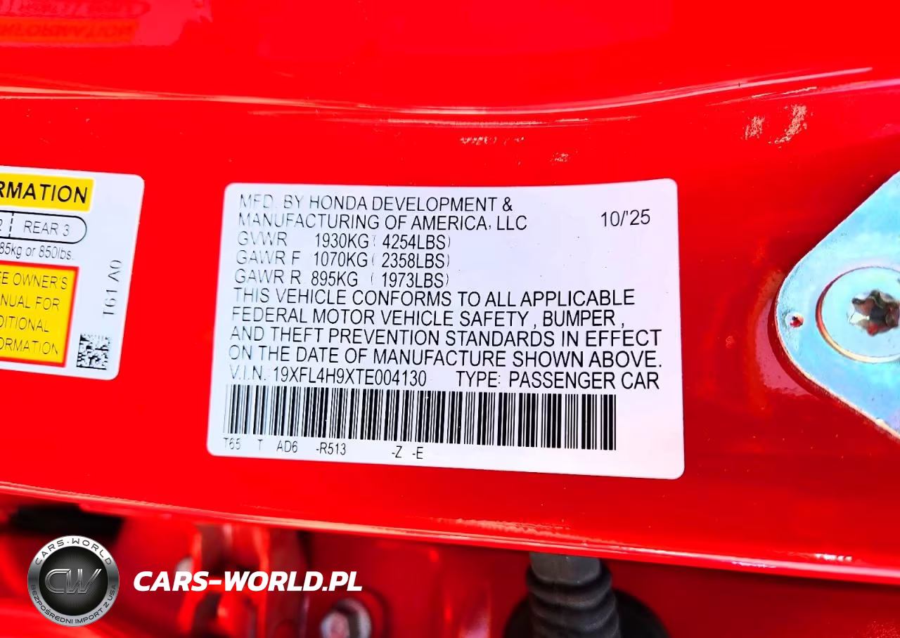 2026 Honda Civic Sport Touring VIN:19XFL4H9XTE004130 - 12