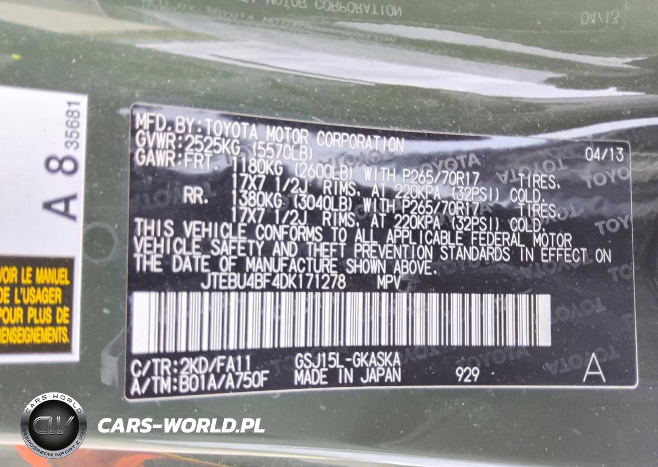 2013 Toyota Fj Cruiser Base VIN:JTEBU4BF4DK171278 - 13