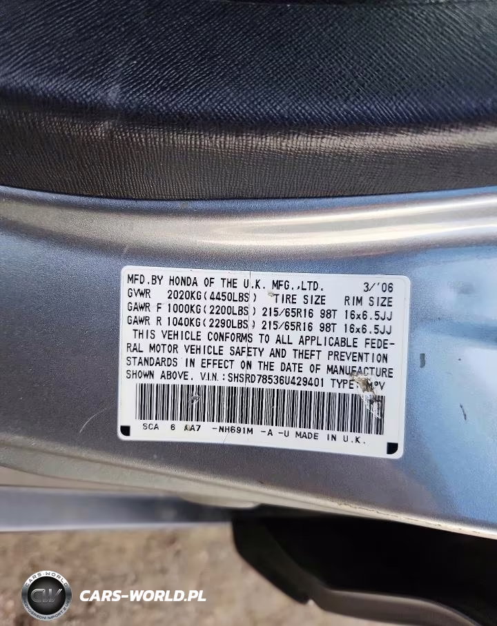 2006 Honda Cr-V Lx VIN:SHSRD78536U429401 - 13