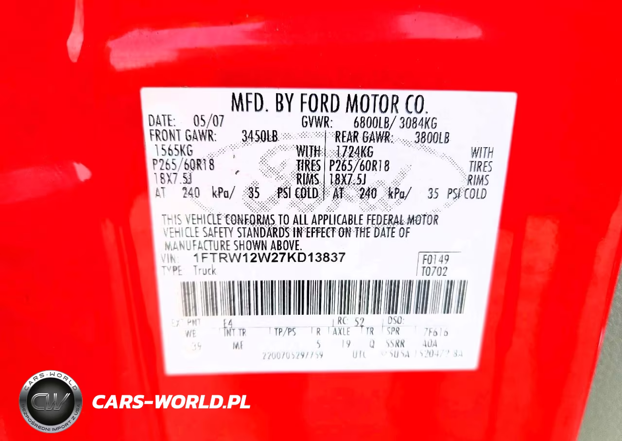 2007 Ford F150 Supercrew VIN:1FTRW12W27KD13837 - 12