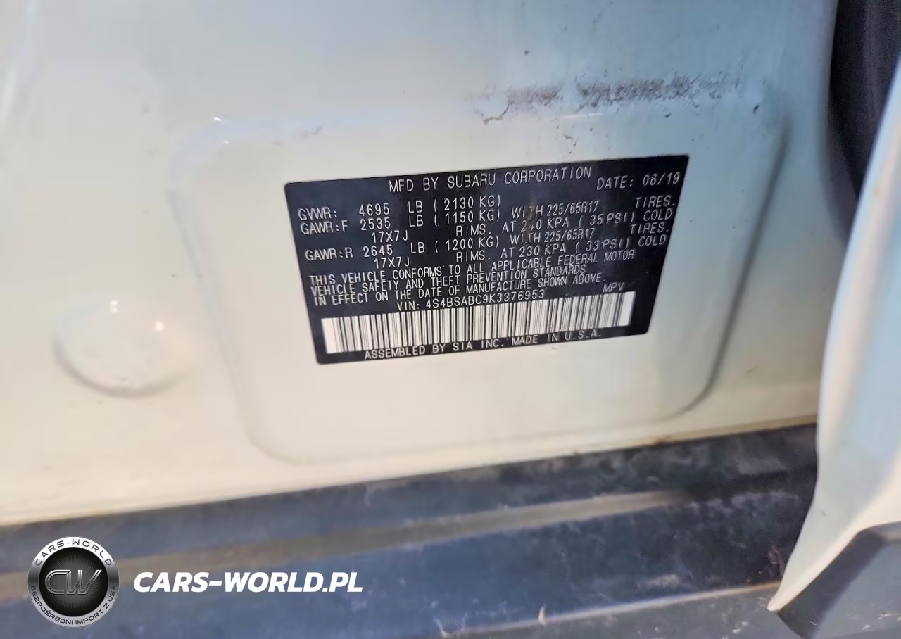 2019 Subaru Outback 2.5I VIN:4S4BSABC9K3376953 - 12