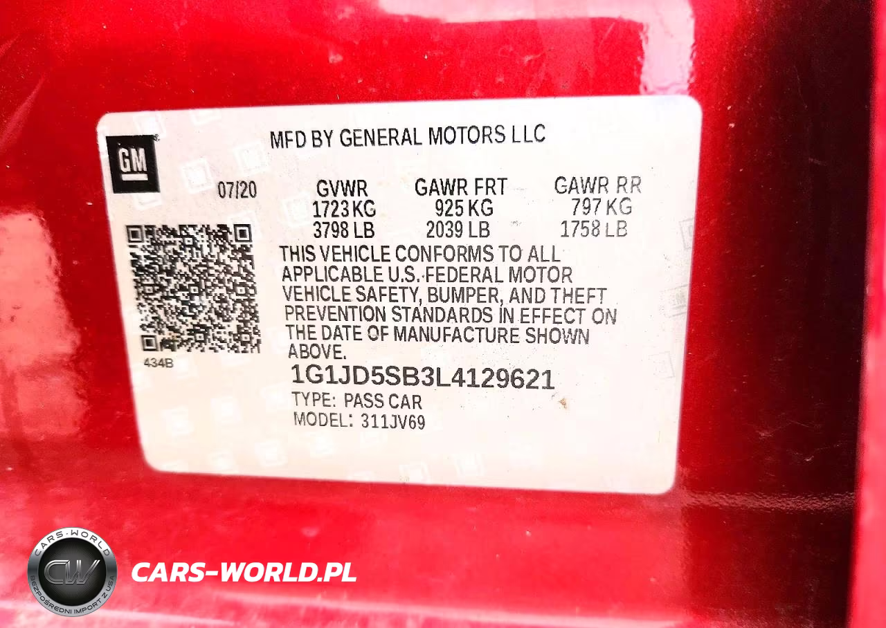 2020 Chevrolet Sonic Lt VIN:1G1JD5SB3L4129621 - 12
