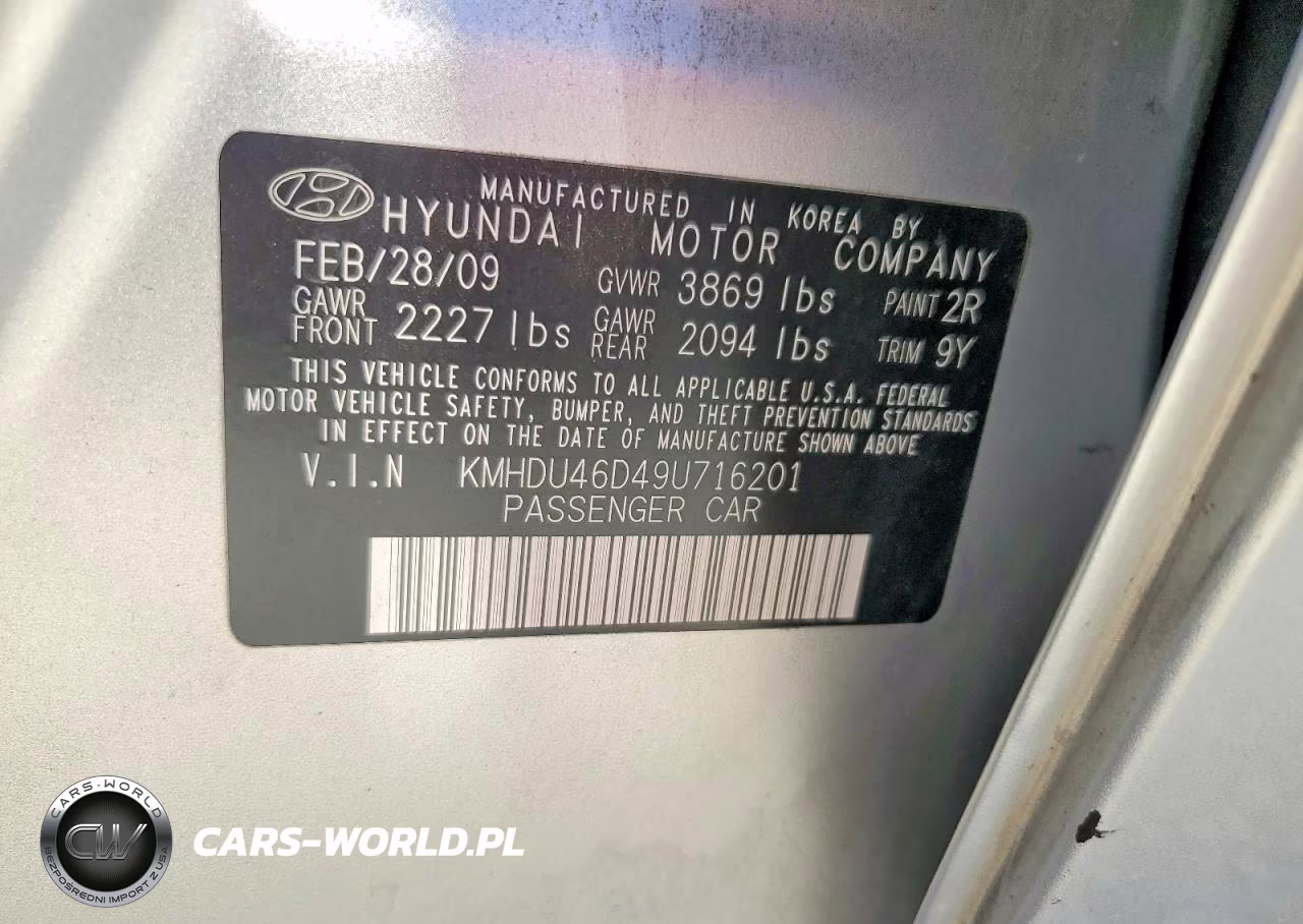 2009 Hyundai Elantra Gls VIN:KMHDU46D49U716201 - 12