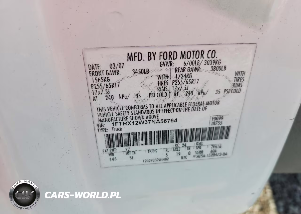 2007 Ford F150 VIN:1FTRX12W37NA56764 - 12