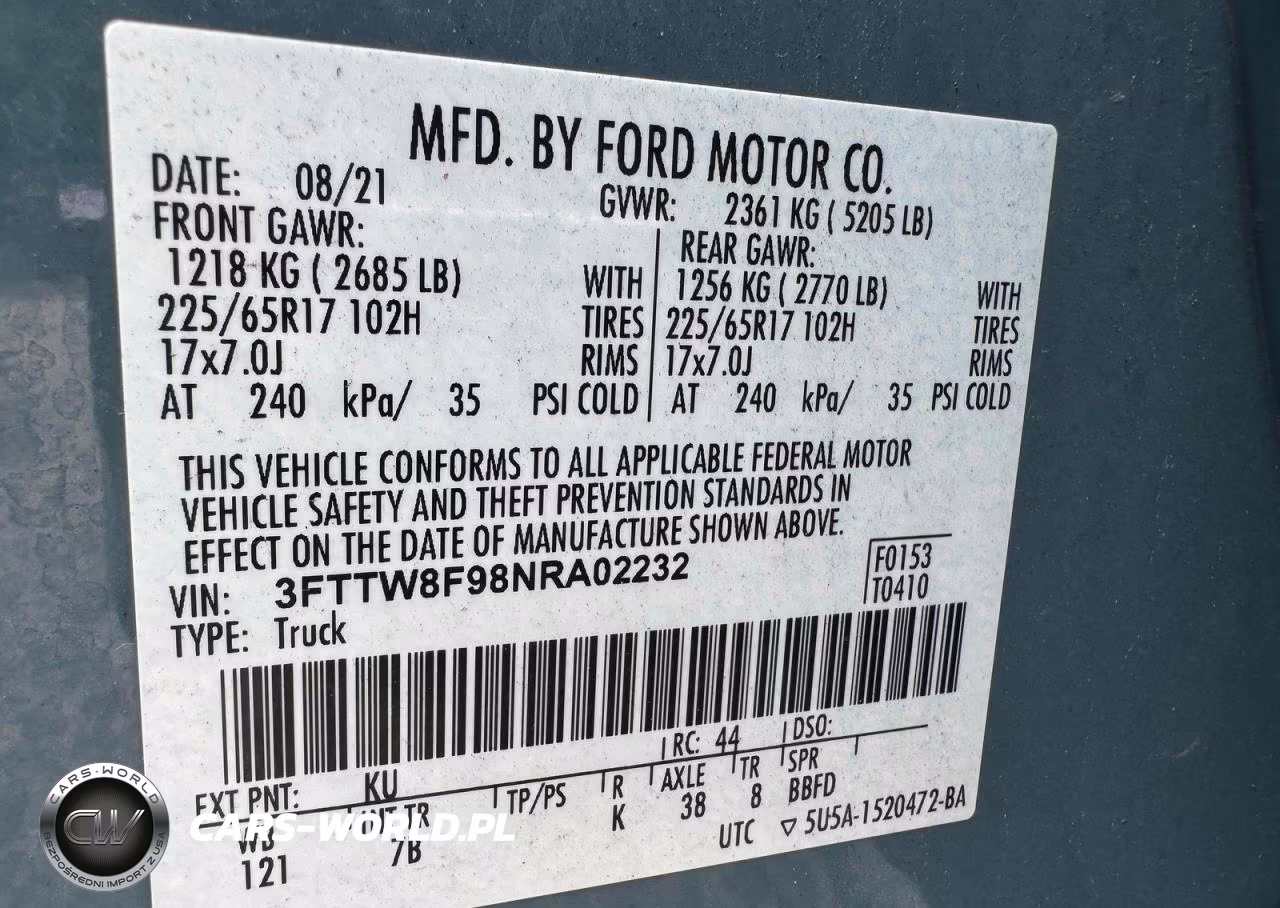 2022 Ford Maverick Xl VIN:3FTTW8F98NRA02232 - 10