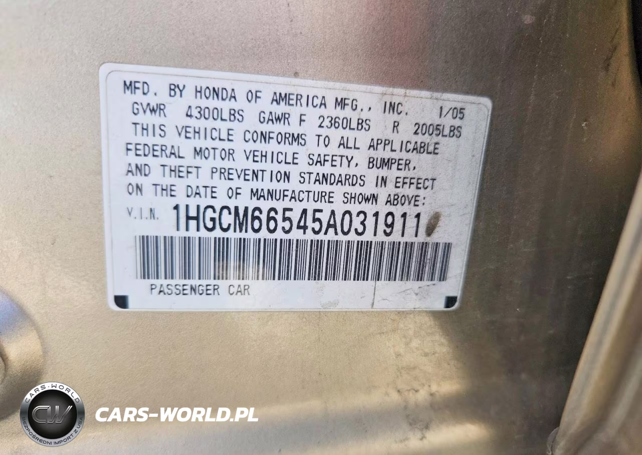 2005 Honda Accord Ex VIN:1HGCM66545A031911 - 12