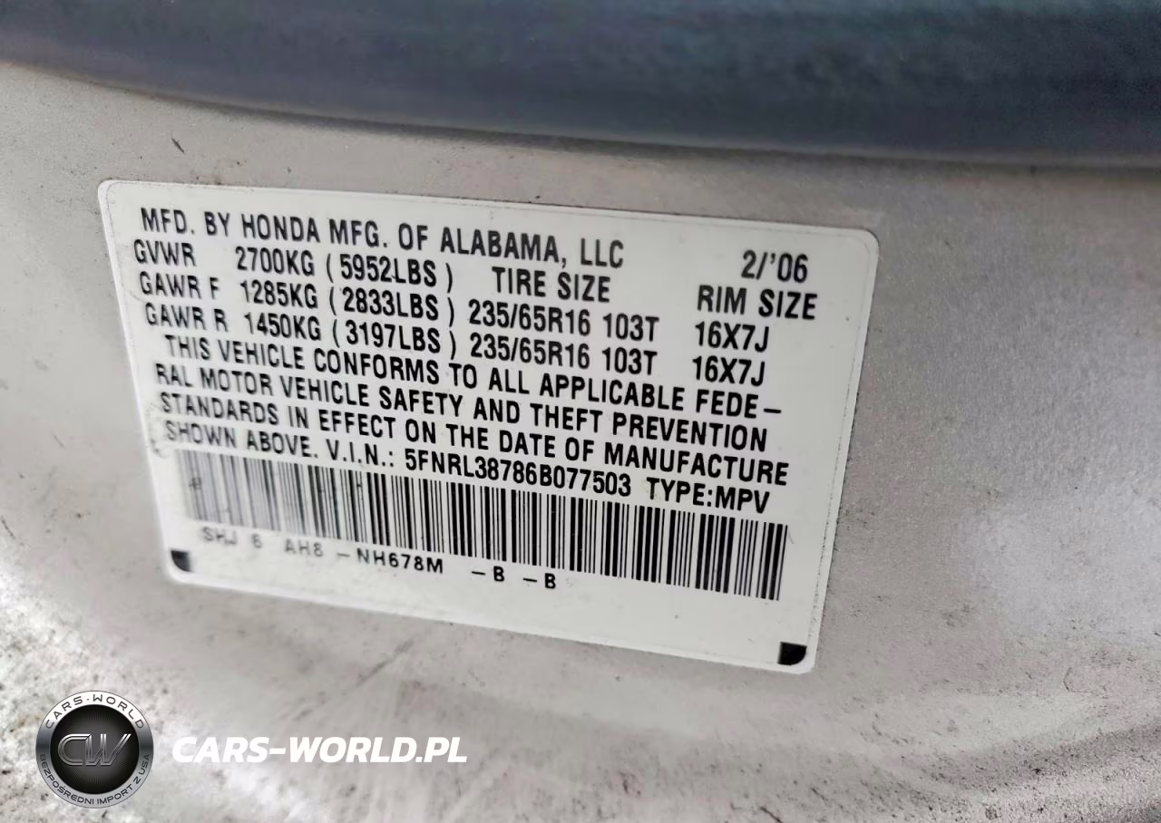 2006 Honda Odyssey Exl VIN:5FNRL38786B077503 - 13