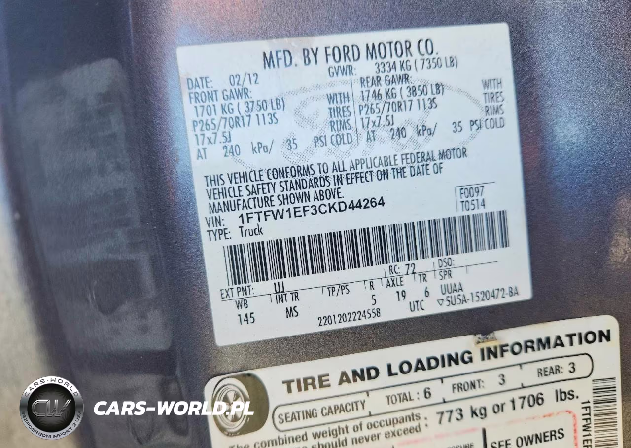2012 Ford F150 Supercrew VIN:1FTFW1EF3CKD44264 - 12
