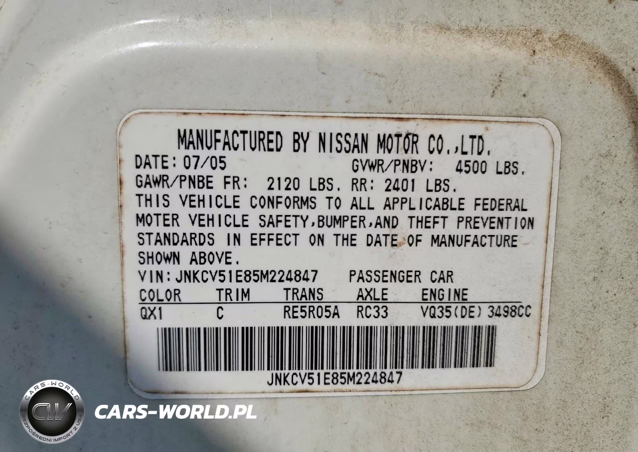 2005 Infiniti G35 Base VIN:JNKCV51E85M224847 - 12