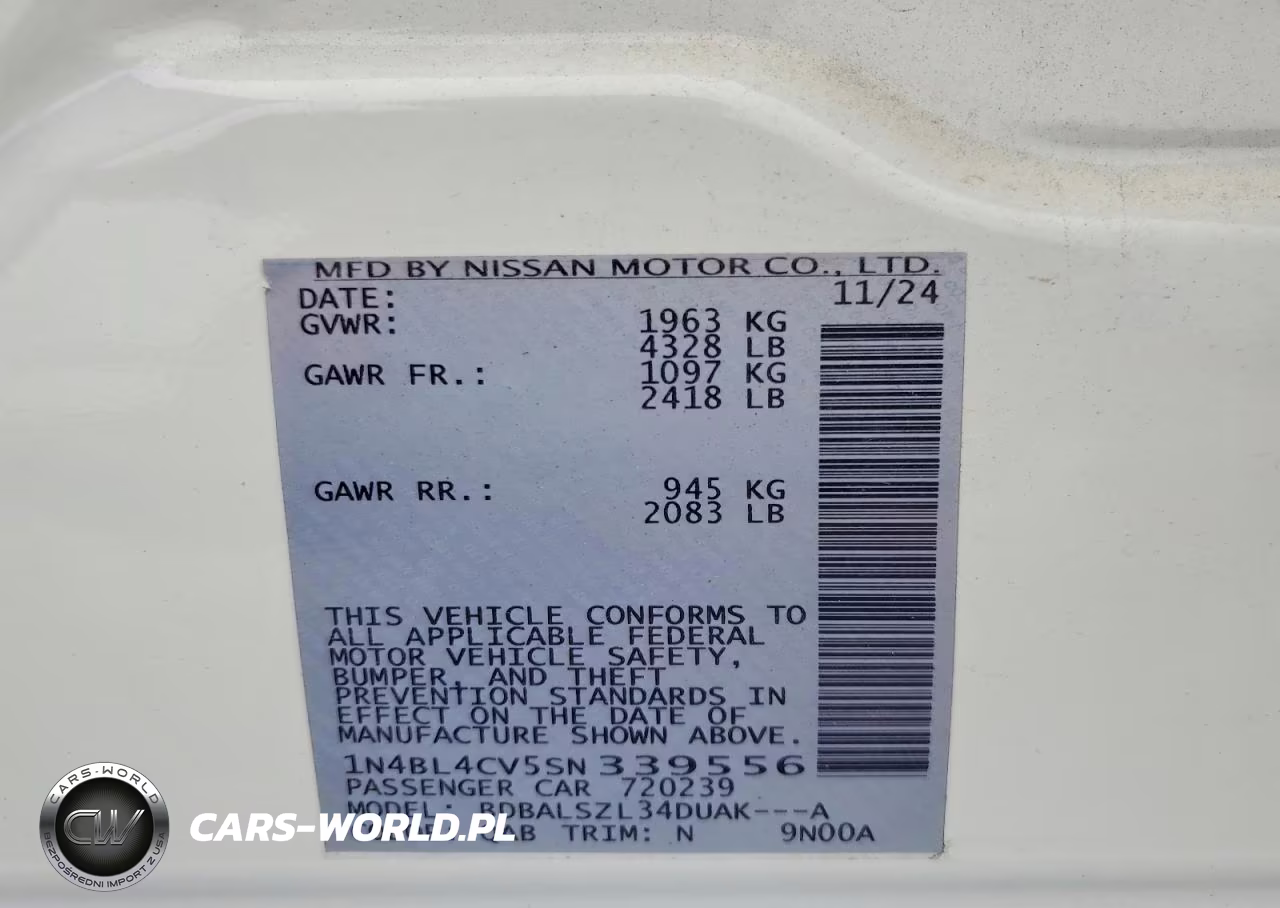 2025 Nissan Altima Sr VIN:1N4BL4CV5SN339556 - 12