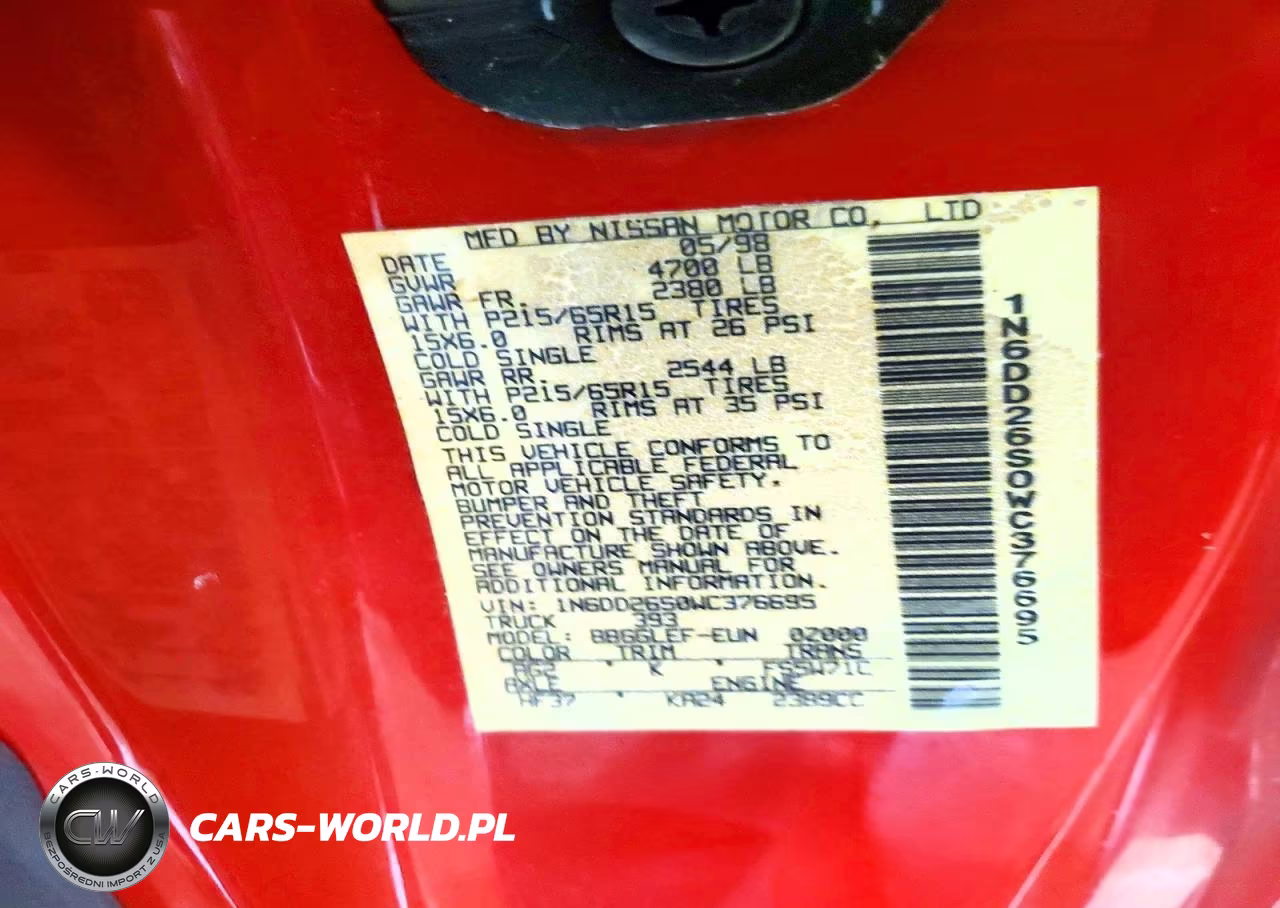 1998 Nissan Frontier Xe VIN:1N6DD26S0WC376695 - 12