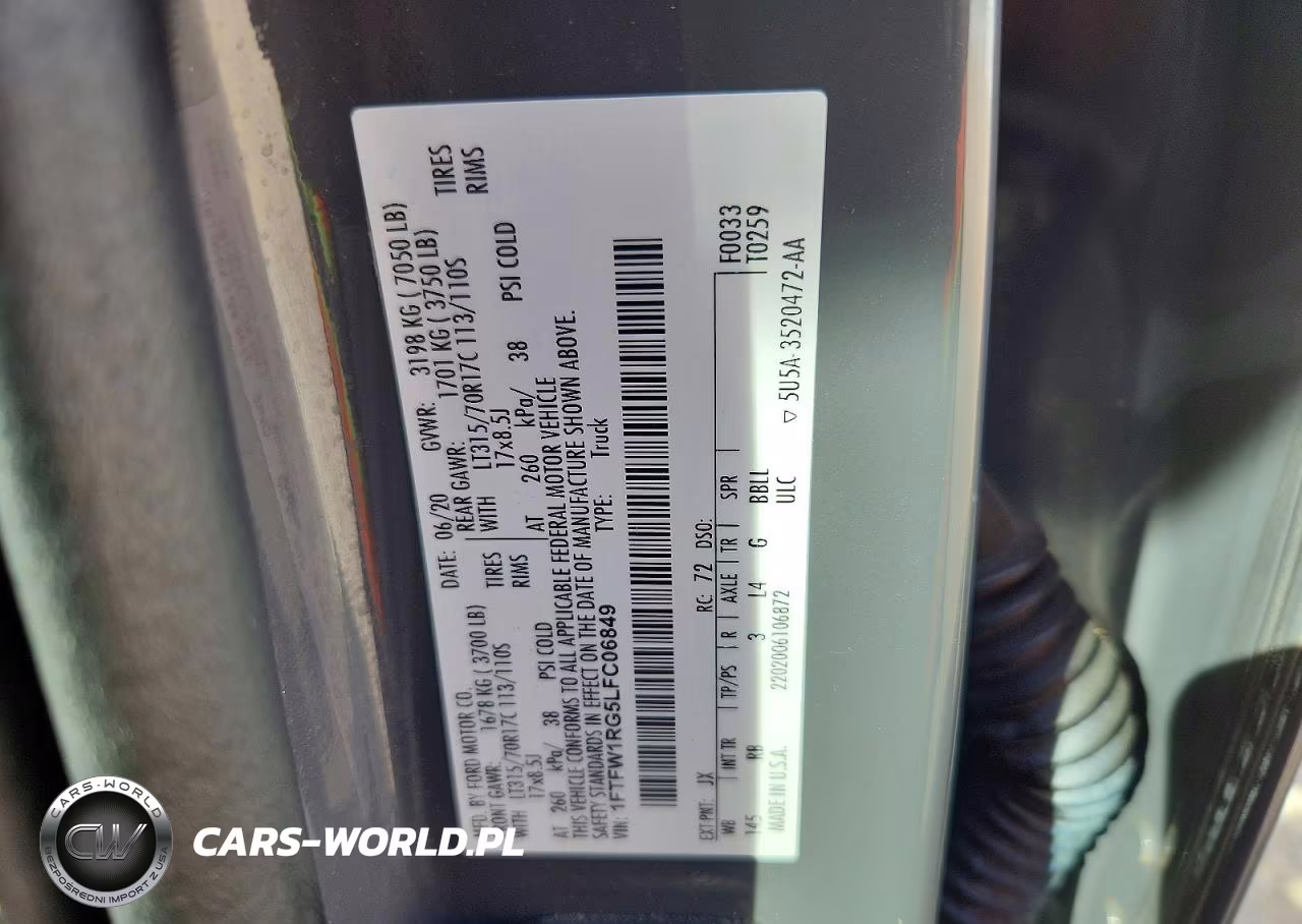 2020 Ford F150 Raptor VIN:1FTFW1RG5LFC06849 - 12