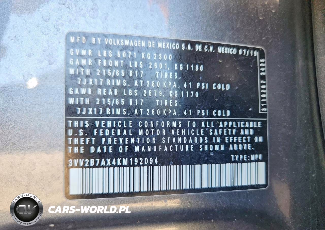 2019 Volkswagen Tiguan Se VIN:3VV2B7AX4KM192094 - 13