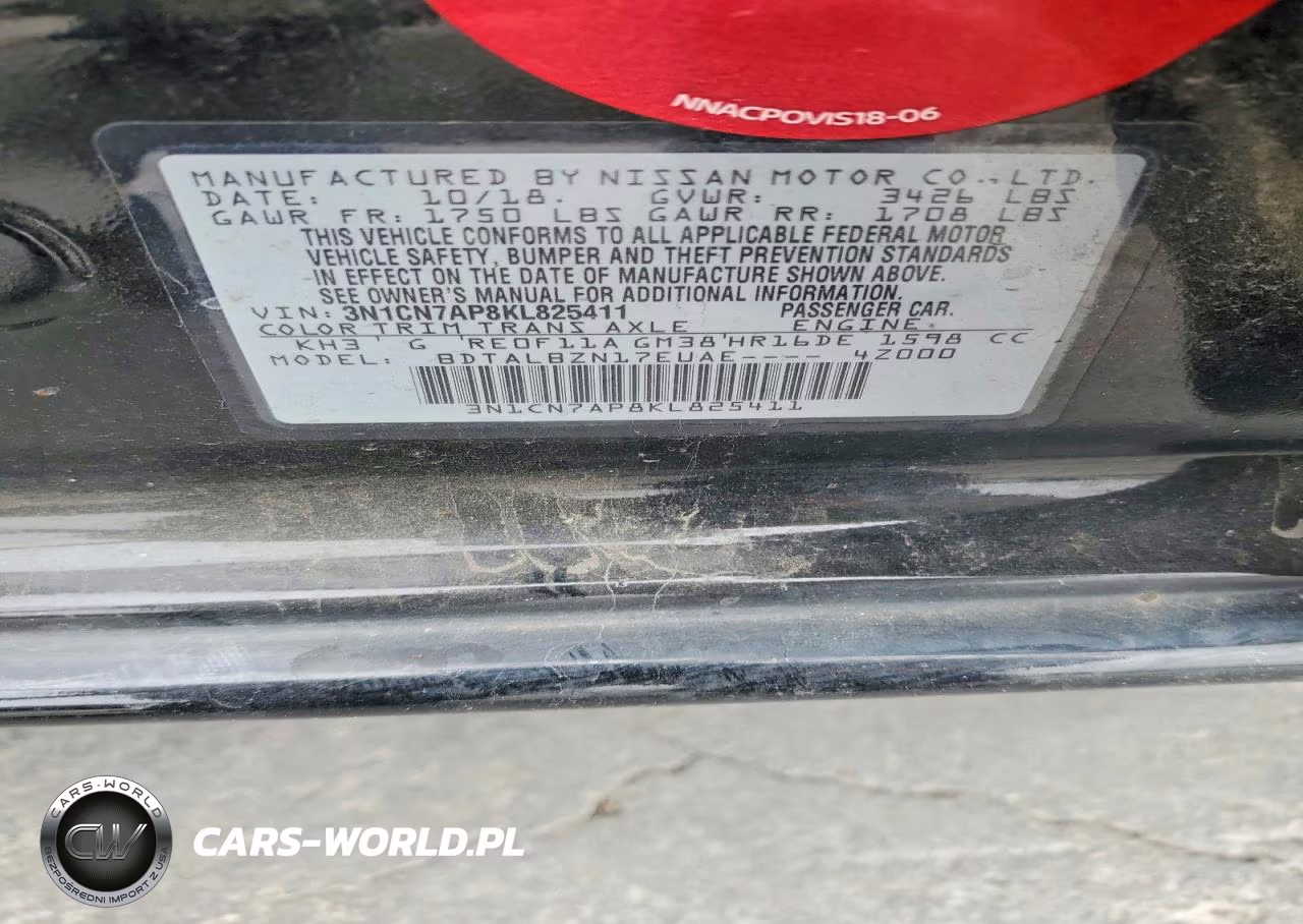 2019 Nissan Versa Sv VIN:3N1CN7AP8KL825411 - 12