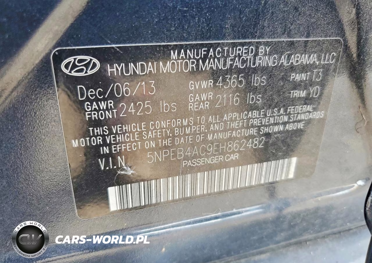 2014 Hyundai Sonata Gls VIN:5NPEB4AC9EH862482 - 12